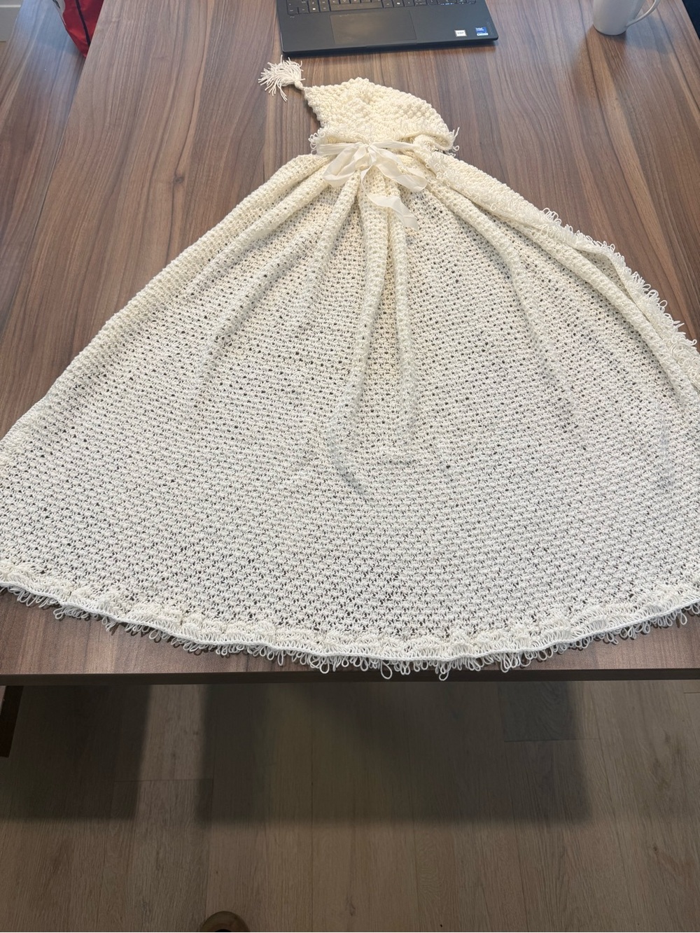 Handcrafted Cream Crochet Dress with Ribbon Waist